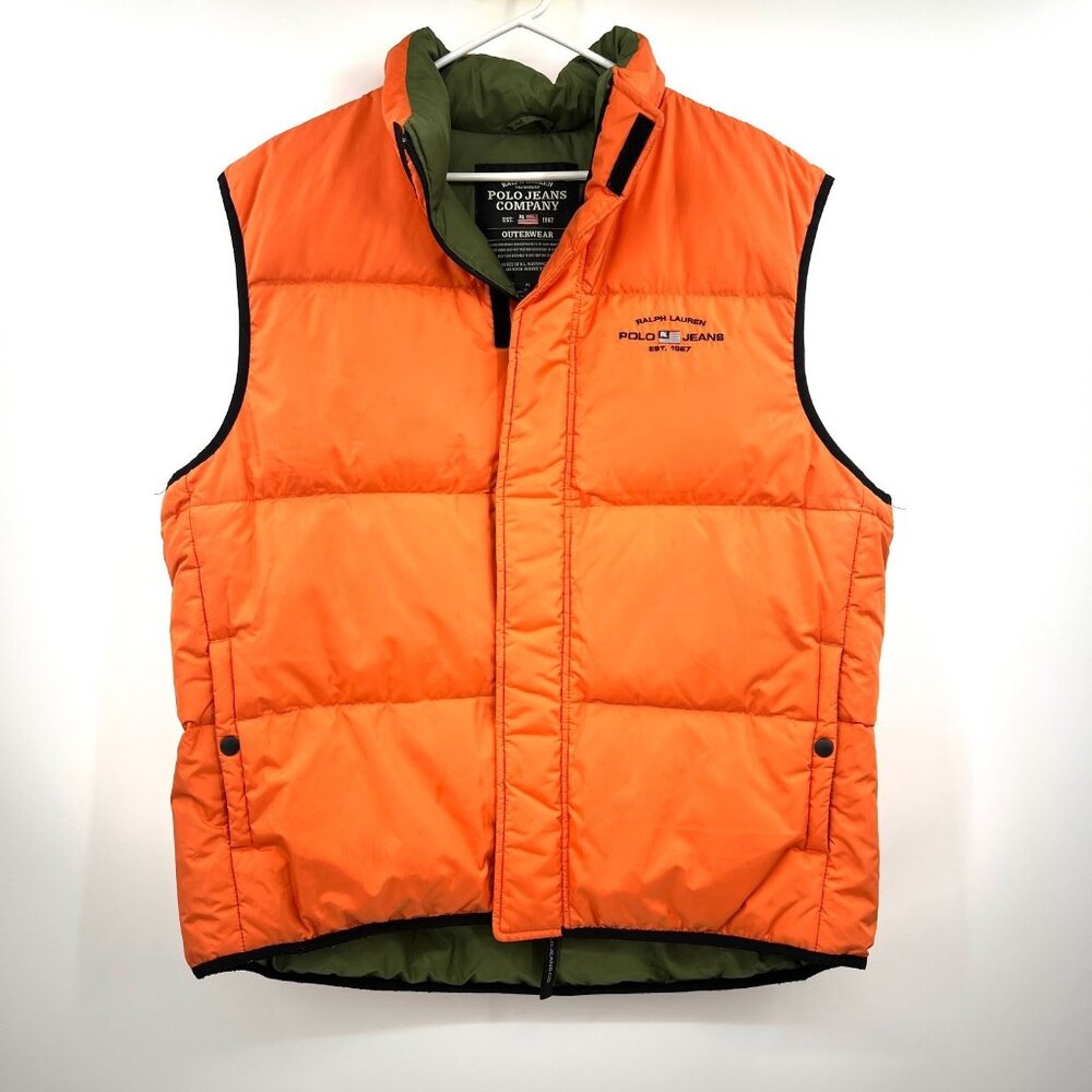 Vintage Polo Jeans Ralph Lauren Orange Down Puffer Vest Men's XL